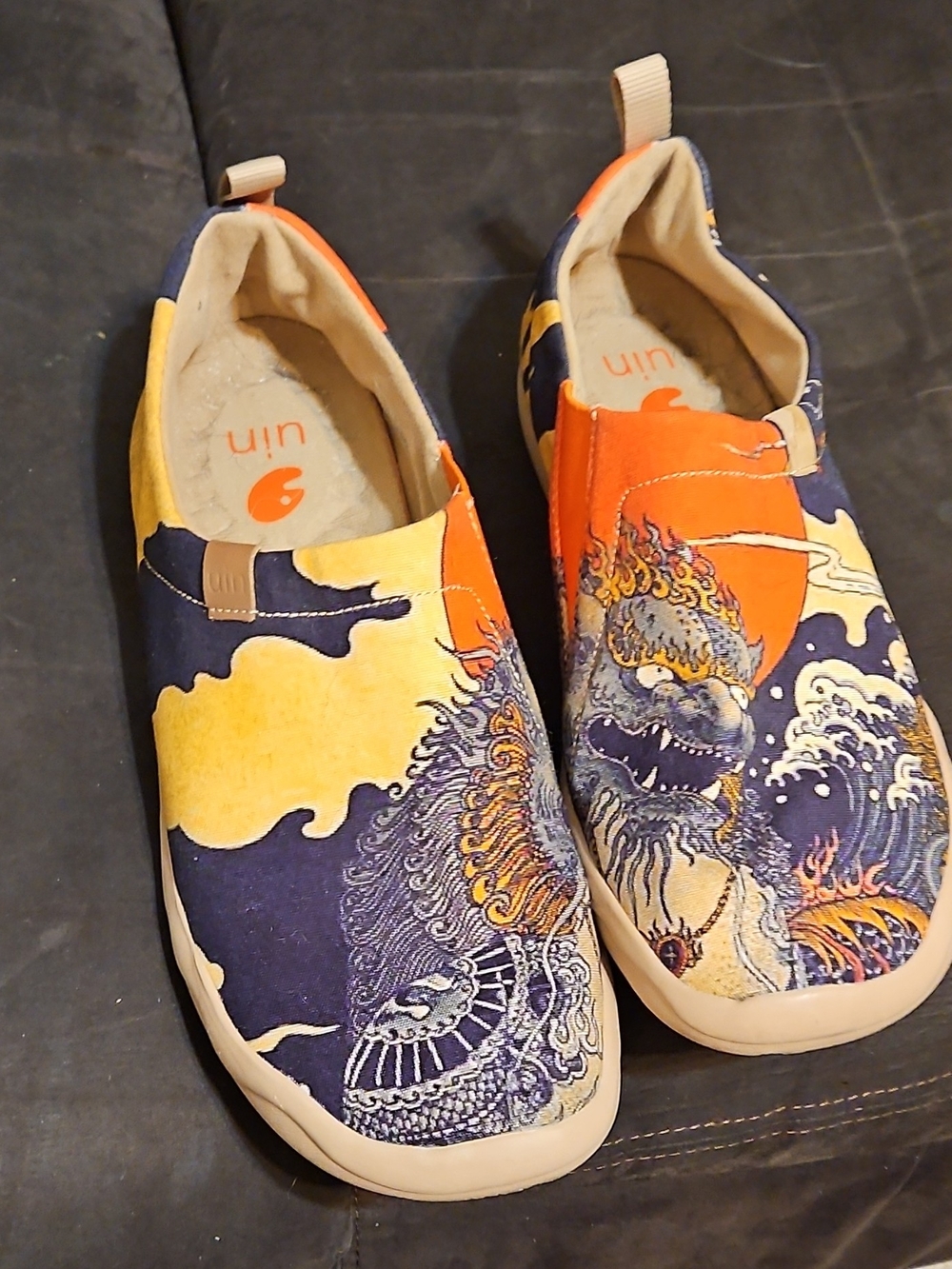UIN Men's Slip-On Sneakers in Navy, Orange, Yellow